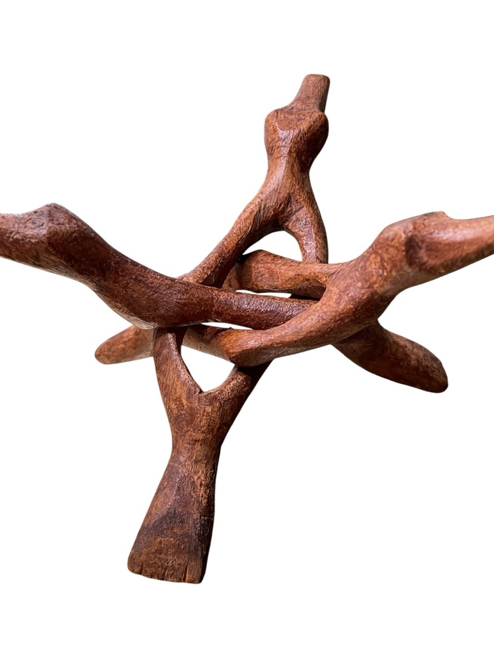 Rustic Interlocking Brown Wooden Sculpture Handcrafted Home Art tripod stand